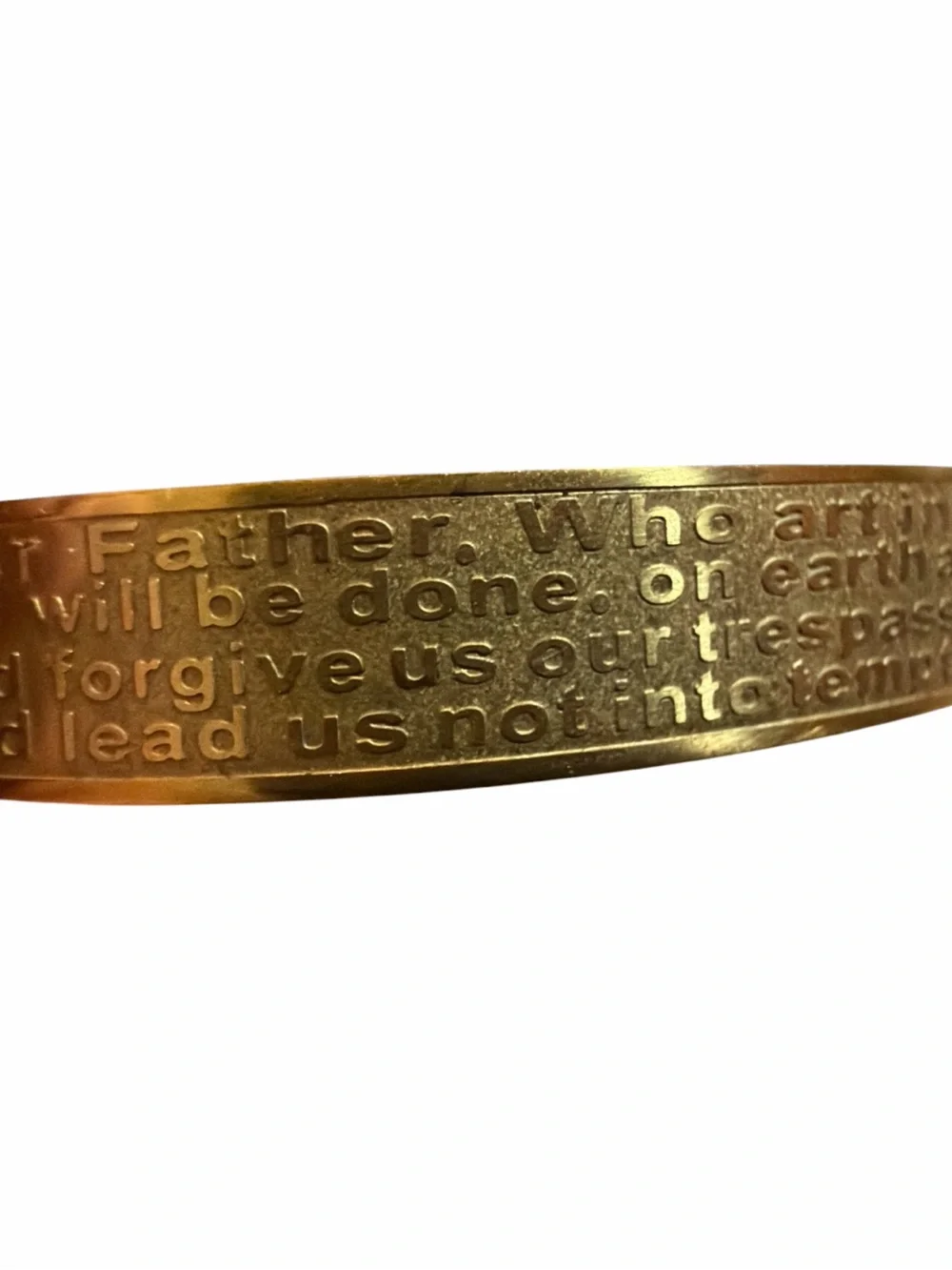 Stainless Steel Lords Prayer Cross Bangle Bracelet Fold Tone